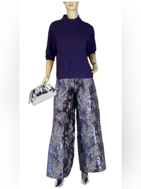 GRACE PURPLE CASHMERE KNIT MOCK NECK SHORT SLEEVE PULL OVER SWEATER (XL)